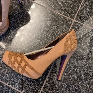 Taupe high heel pumps